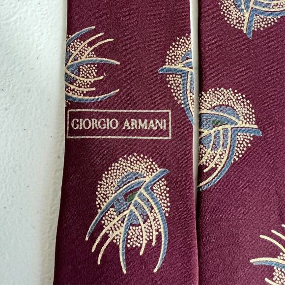 Giorgio Armani Cravatte Tie Mens Burgundy 55"X3.5"Made In Italy Vintage - Picture 5 of 12